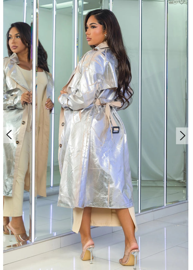 Shimmering silver & gold foil trench