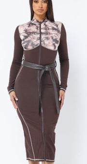 Chocolate body con 2way zip dress